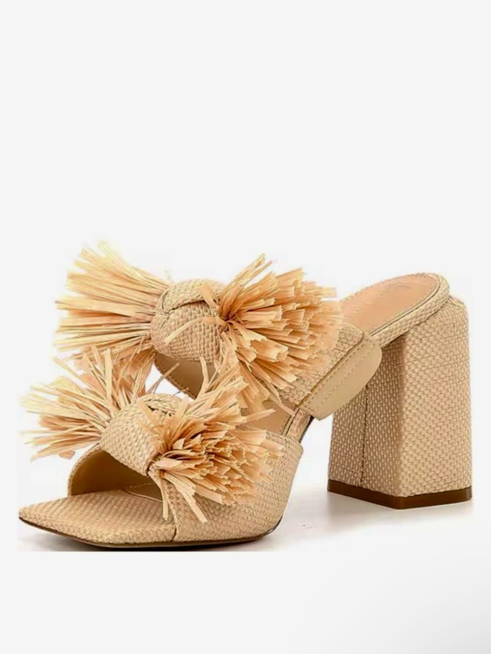 Gianni Bini Maguire Natural Raffia Tassel Block Heel Mules - Picture 4 of 9